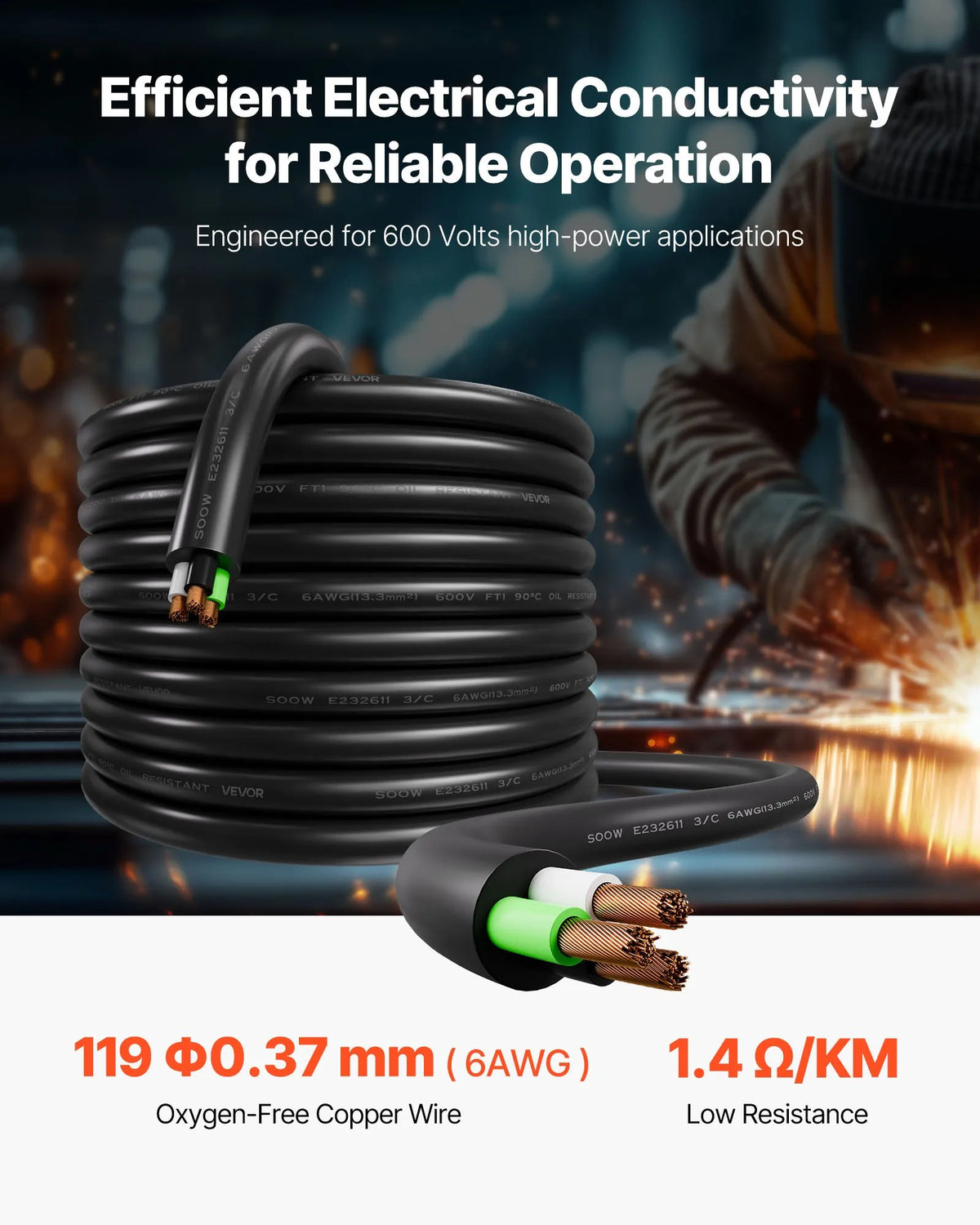 VEVOR Power Extension Cord VEVOR 25 FT (7.6 m), 6AWG, Premium Copper Cable