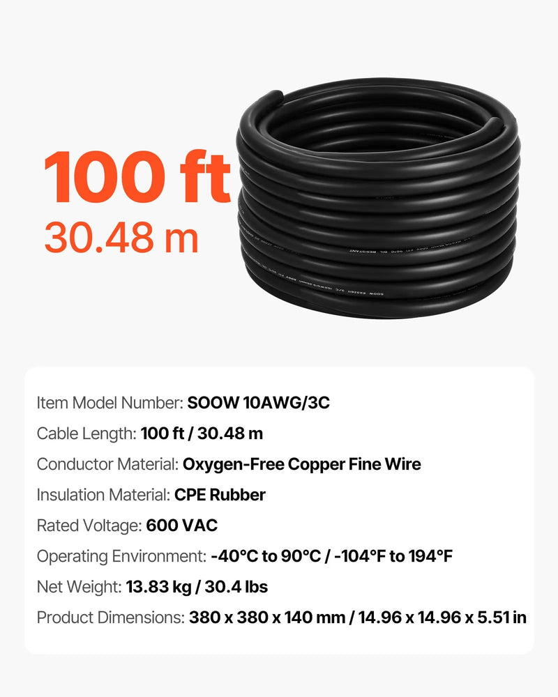 VEVOR Strāvas pagarinātājs 30,48 m), 10AWG, premium klases vara kabelis