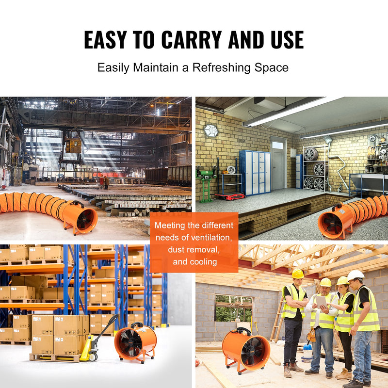 VEVOR 203.2mm Pārnēsājamais Izplūdes Ventilators ar 5m Šļūteni - Industrijas Duct Pūtejs