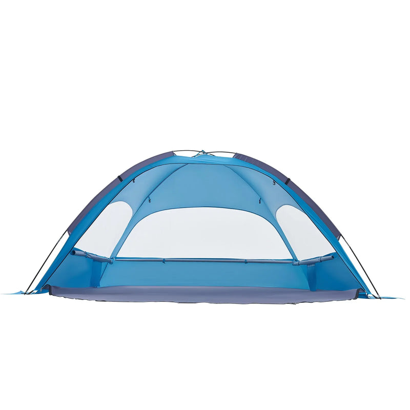 VEVOR pludmales telts nojume 3 personām ar UPF 50+ aizsardzību, pārnēsājama saules nojume ar pārnēsāšanas somu un smilšu kabatām, viegla un ātri uzstādāma, piemērota kempingam, makšķerēšanai un piknikiem brīvā dabā