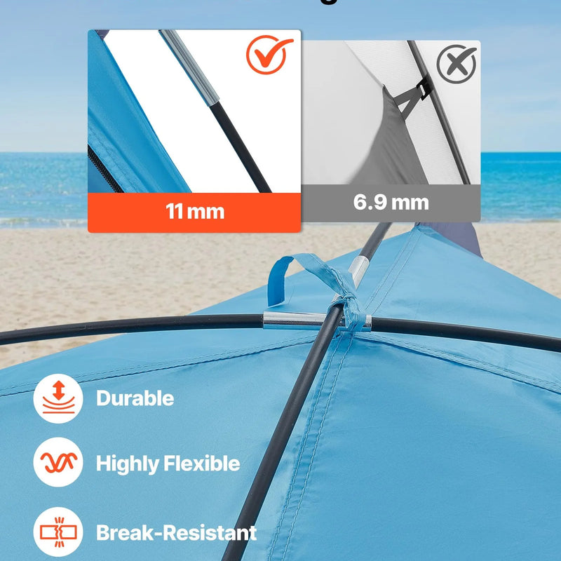 VEVOR pludmales telts nojume 6 personām ar UPF 50+ aizsardzību, pārnēsājama saules nojume ar pārnēsāšanas somu un smilšu kabatām, viegla un ātri uzstādāma, piemērota kempingam, makšķerēšanai un piknikiem brīvā dabā