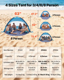 VEVOR pludmales telts nojume 6 personām ar UPF 50+ aizsardzību, pārnēsājama saules nojume ar pārnēsāšanas somu un smilšu kabatām, viegla un ātri uzstādāma, piemērota kempingam, makšķerēšanai un piknikiem brīvā dabā