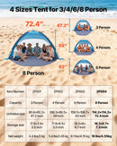 VEVOR pludmales telts nojume 8 personām ar UPF 50+ aizsardzību, pārnēsājama saules nojume ar pārnēsāšanas somu un smilšu kabatām, viegla un ātri uzstādāma, piemērota kempingam, makšķerēšanai un piknikiem brīvā dabā