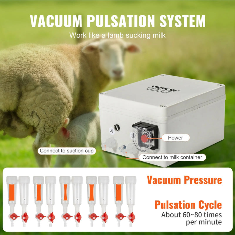 VEVOR kazu slaukšanas iekārta, 3 l 304 nerūsējošā tērauda tvertne, elektriska pulsācijas vakuuma slaukšanas sistēma ar pārtikas kvalitātes silikona uzgaļiem un šļūtenēm, pārnēsājama ar regulējamu sūkšanu aitām