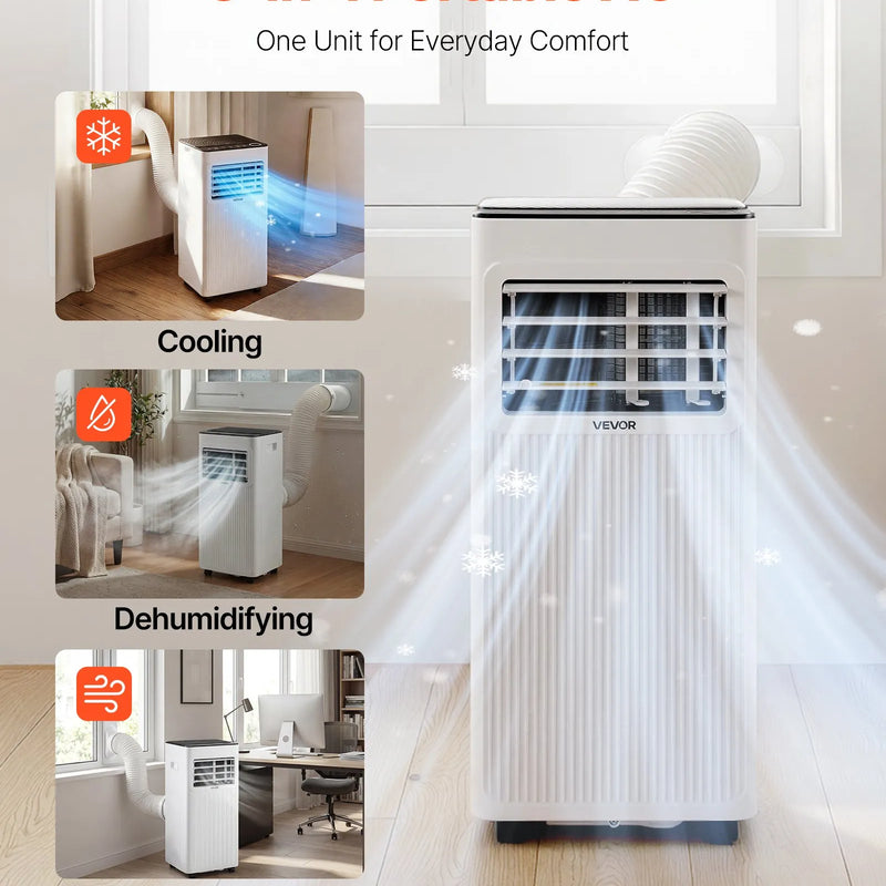 VEVOR portatīvais gaisa kondicionieris 2 kW, 3 - in - 1 grīdas dzesēšanas iekārta ar LED skārienpaneli un tālvadības pulti, 24 h taimeris, dzesēšanas/sausināšanas/ventilatora režīmi telpām, balts, energoefektivitāte: A - ZEMLETES.LV