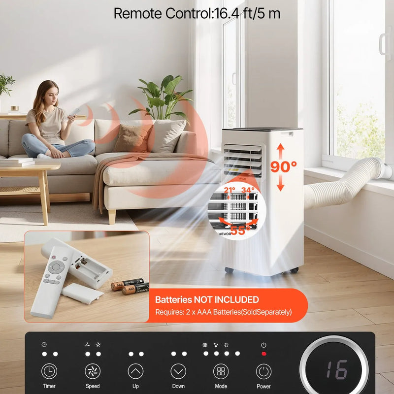 VEVOR portatīvais gaisa kondicionieris 2 kW, 3 - in - 1 grīdas dzesēšanas iekārta ar LED skārienpaneli un tālvadības pulti, 24 h taimeris, dzesēšanas/sausināšanas/ventilatora režīmi telpām, balts, energoefektivitāte: A - ZEMLETES.LV