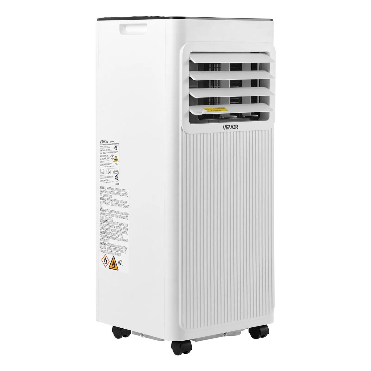 VEVOR portatīvais gaisa kondicionieris 2,6 kW, 3 - in - 1 stāvošs dzesēšanas iekārta ar LED skārienpaneli un tālvadības pulti, 24 h taimeris, dzesēšana/mitruma samazināšana/ventilators, energoefektivitāte A, balts - ZEMLETES.LV