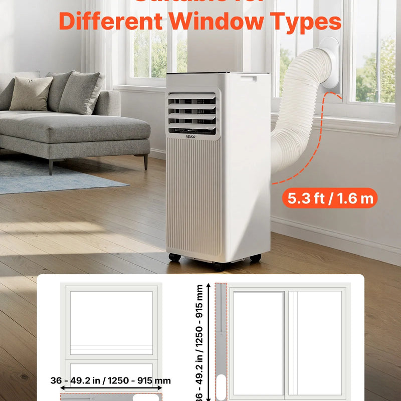 VEVOR portatīvais gaisa kondicionieris 2,6 kW, 3 - in - 1 stāvošs dzesēšanas iekārta ar LED skārienpaneli un tālvadības pulti, 24 h taimeris, dzesēšana/mitruma samazināšana/ventilators, energoefektivitāte A, balts - ZEMLETES.LV