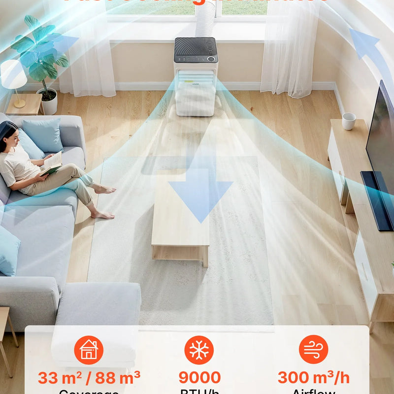 VEVOR portatīvais gaisa kondicionieris 2,6 kW, 3 - in - 1 stāvošs dzesēšanas iekārta ar LED skārienpaneli un tālvadības pulti, 24 h taimeris, dzesēšana/mitruma samazināšana/ventilators, energoefektivitāte A, balts - ZEMLETES.LV