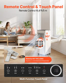 VEVOR portatīvais gaisa kondicionieris 2,6 kW, 3 - in - 1 stāvošs dzesēšanas iekārta ar LED skārienpaneli un tālvadības pulti, 24 h taimeris, dzesēšana/mitruma samazināšana/ventilators, energoefektivitāte A, balts - ZEMLETES.LV