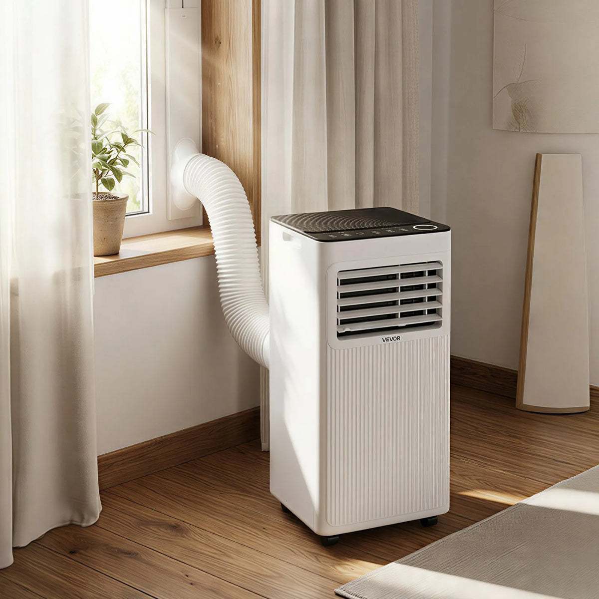 VEVOR portatīvais gaisa kondicionieris 2,6 kW, 3 - in - 1 stāvošs dzesēšanas iekārta ar LED skārienpaneli un tālvadības pulti, 24 h taimeris, dzesēšana/mitruma samazināšana/ventilators, energoefektivitāte A, balts - ZEMLETES.LV