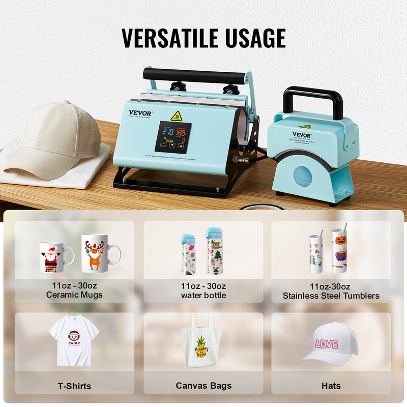 VEVOR 2-in-1 termoprese cepuru un termokrūžu apdrukai