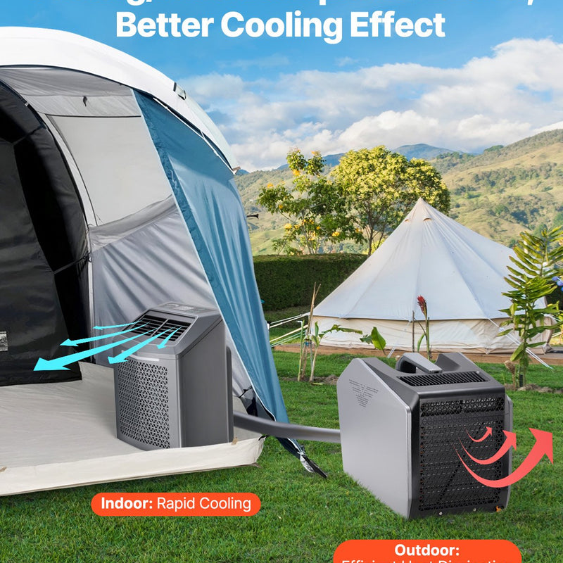VEVOR pārvietojamais kondicionieris 1,47 kW teltīm, AC/DC barošana, piemērots kempingam