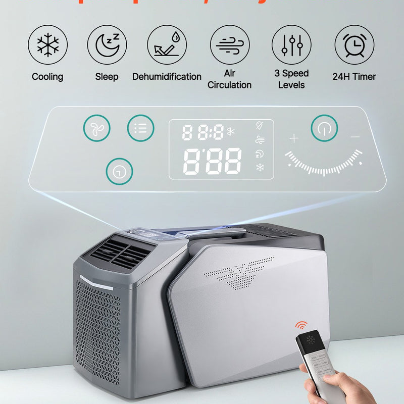 VEVOR pārvietojamais kondicionieris 1,47 kW teltīm, AC/DC barošana, piemērots kempingam