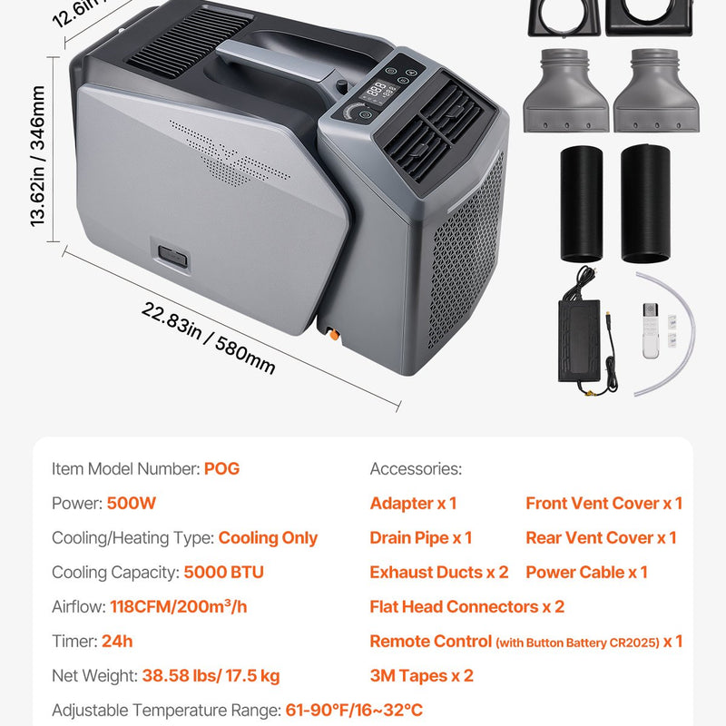 VEVOR pārvietojamais kondicionieris 1,47 kW teltīm, AC/DC barošana, piemērots kempingam