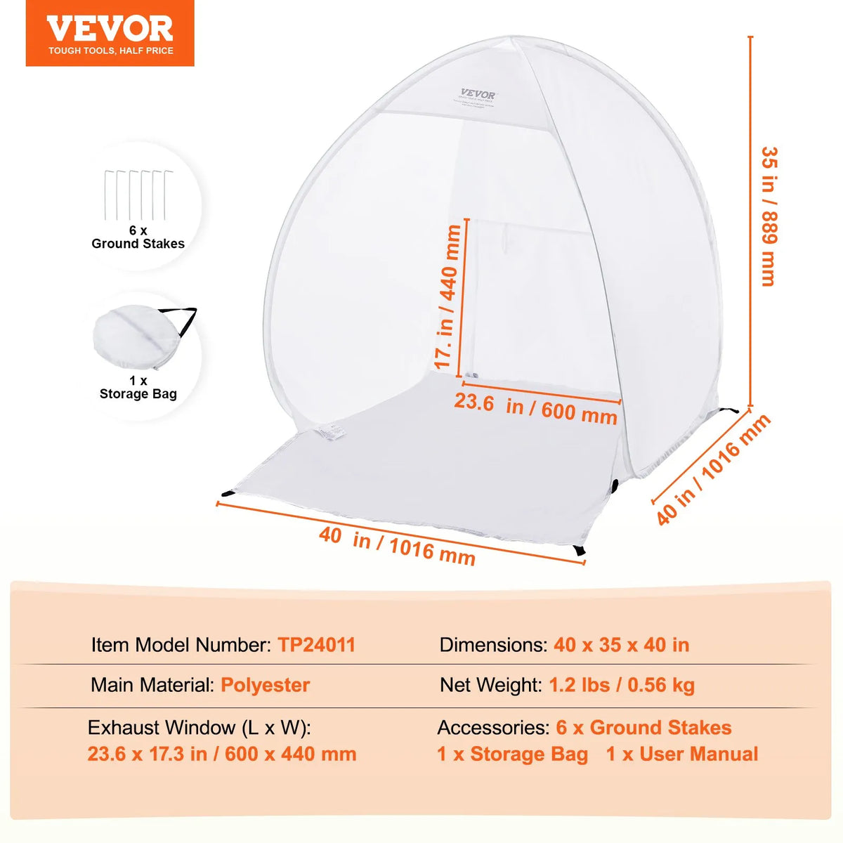 Portable Spray Booth 101.6 × 88.9 × 101.6 cm Collapsible Pop-up Cabin