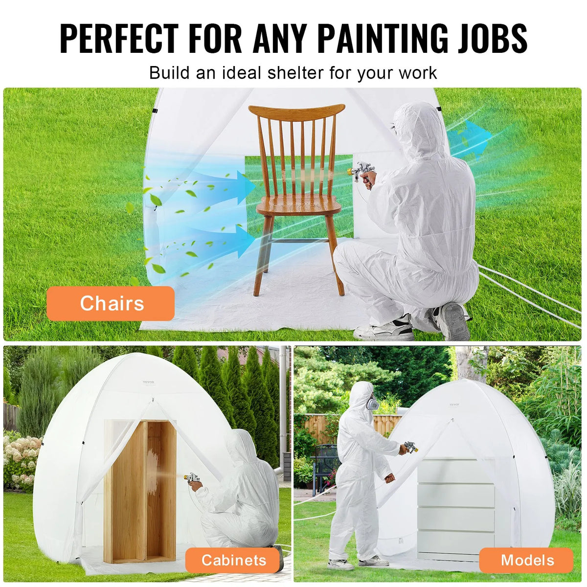 Pārnēsājama krāsošanas telts 152,4 × 152,4 × 177,8 cm saliekama pop-up tipa kabīne