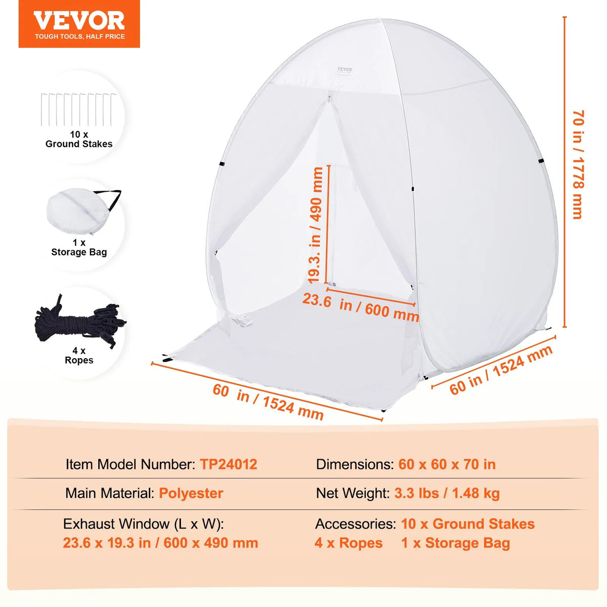 Pārnēsājama krāsošanas telts 152,4 × 152,4 × 177,8 cm saliekama pop-up tipa kabīne