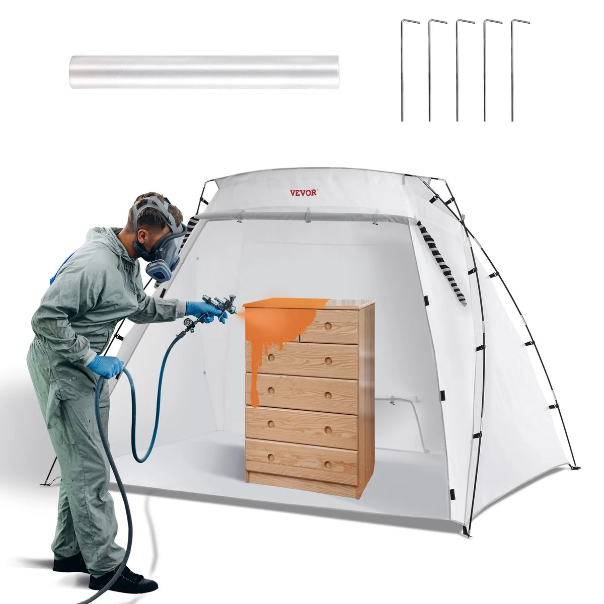 Portable Spray Painting Canopy 2.3 × 1.6 × 1.6 m Pop-Up Tent with Built-In Floor and Mesh Screen, Collapsible Booth for Furniture, Large DIY Projects and Hobby Painting