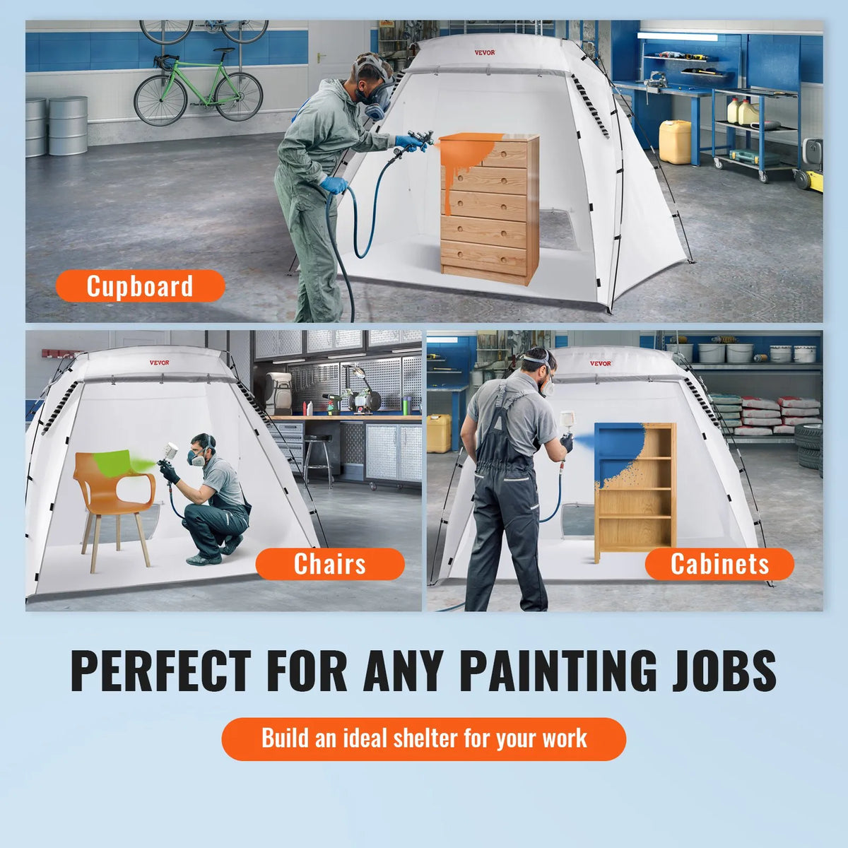 Portable Spray Painting Canopy 2.3 × 1.6 × 1.6 m Pop-Up Tent with Built-In Floor and Mesh Screen, Collapsible Booth for Furniture, Large DIY Projects and Hobby Painting