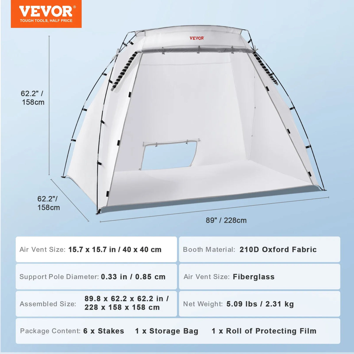 Portable Spray Painting Canopy 2.3 × 1.6 × 1.6 m Pop-Up Tent with Built-In Floor and Mesh Screen, Collapsible Booth for Furniture, Large DIY Projects and Hobby Painting