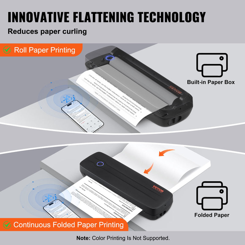 VEVOR portatīvais bezvadu tintes nesaturošs printeris, 2600 mAh, ceļojumiem un mājai
