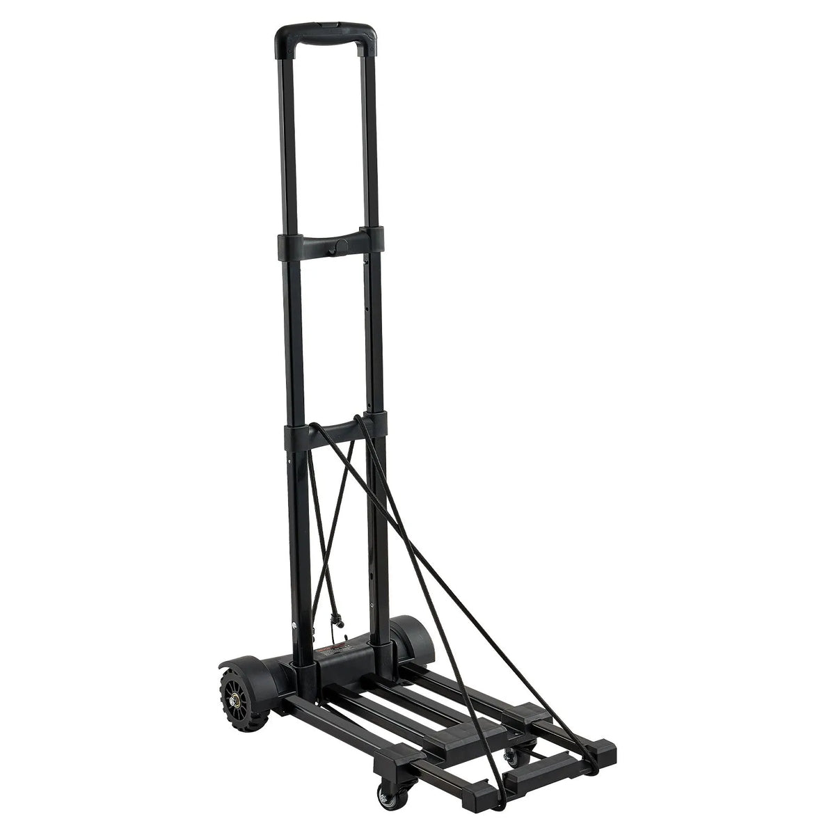 Folding Hand Truck, 131.5 kg Load Capacity, 4 Wheels, 2 Elastic Straps and Expandable Base, Universal Platform for Luggage, Office Moving and Airport Travel, Black