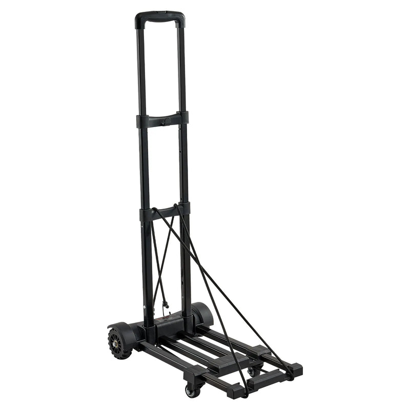 Saliekamais rokas ratiņš, 131,5 kg kravnesība, ar 4 riteņiem, 2 elastīgām siksnām un paplašināmu pamatni, universāla platforma bagāžai, biroja pārvietošanai un ceļošanai lidostā, melns