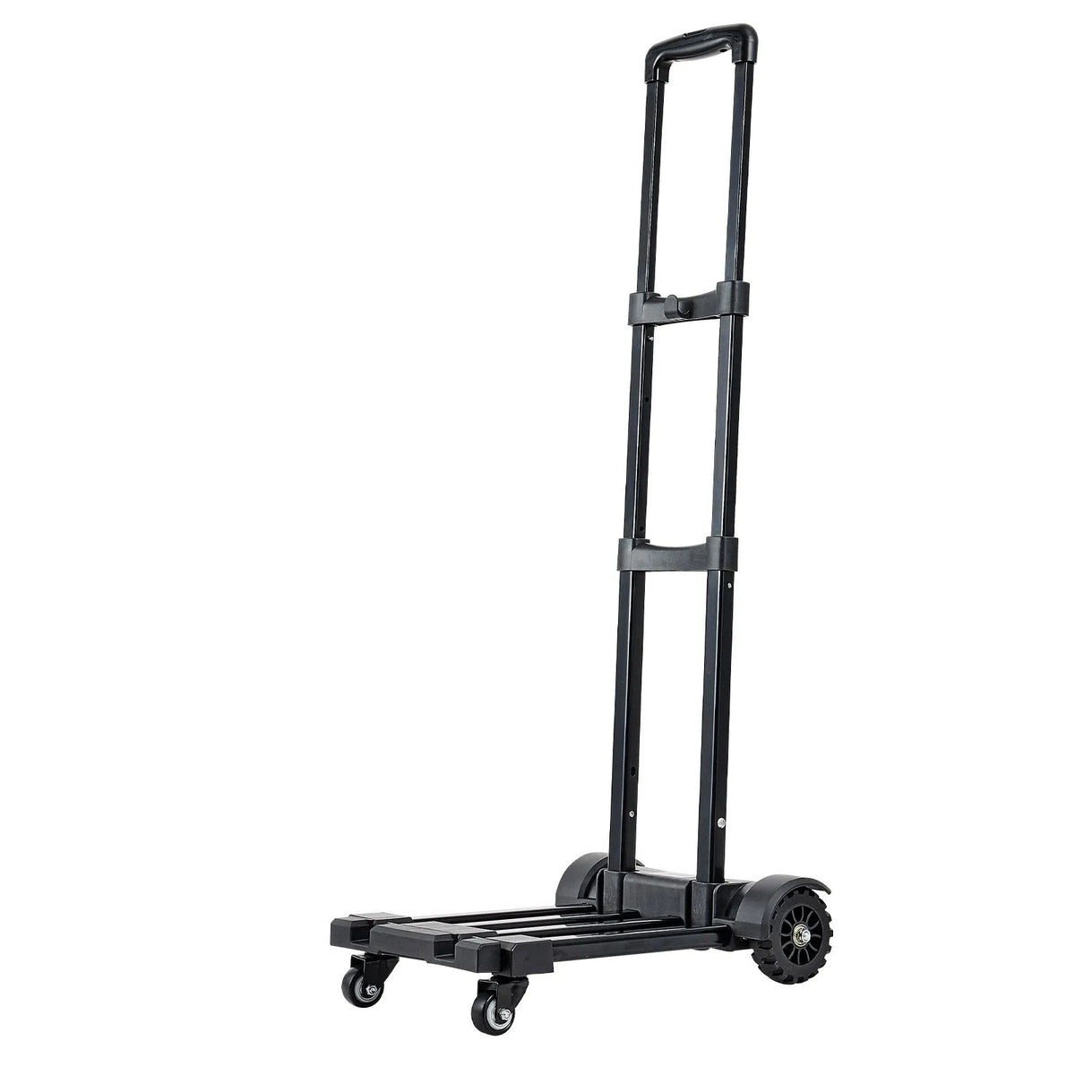 Folding Hand Truck, 131.5 kg Load Capacity, 4 Wheels, 2 Elastic Straps and Expandable Base, Universal Platform for Luggage, Office Moving and Airport Travel, Black
