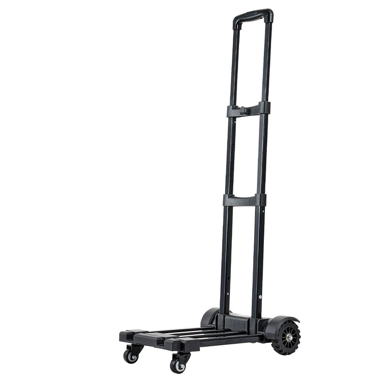Saliekamais rokas ratiņš, 131,5 kg kravnesība, ar 4 riteņiem, 2 elastīgām siksnām un paplašināmu pamatni, universāla platforma bagāžai, biroja pārvietošanai un ceļošanai lidostā, melns