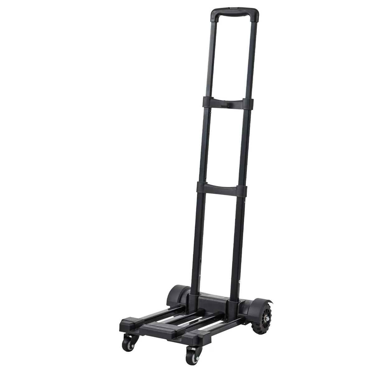 Folding Hand Truck, 131.5 kg Load Capacity, 4 Wheels, 2 Elastic Straps and Expandable Base, Universal Platform for Luggage, Office Moving and Airport Travel, Black