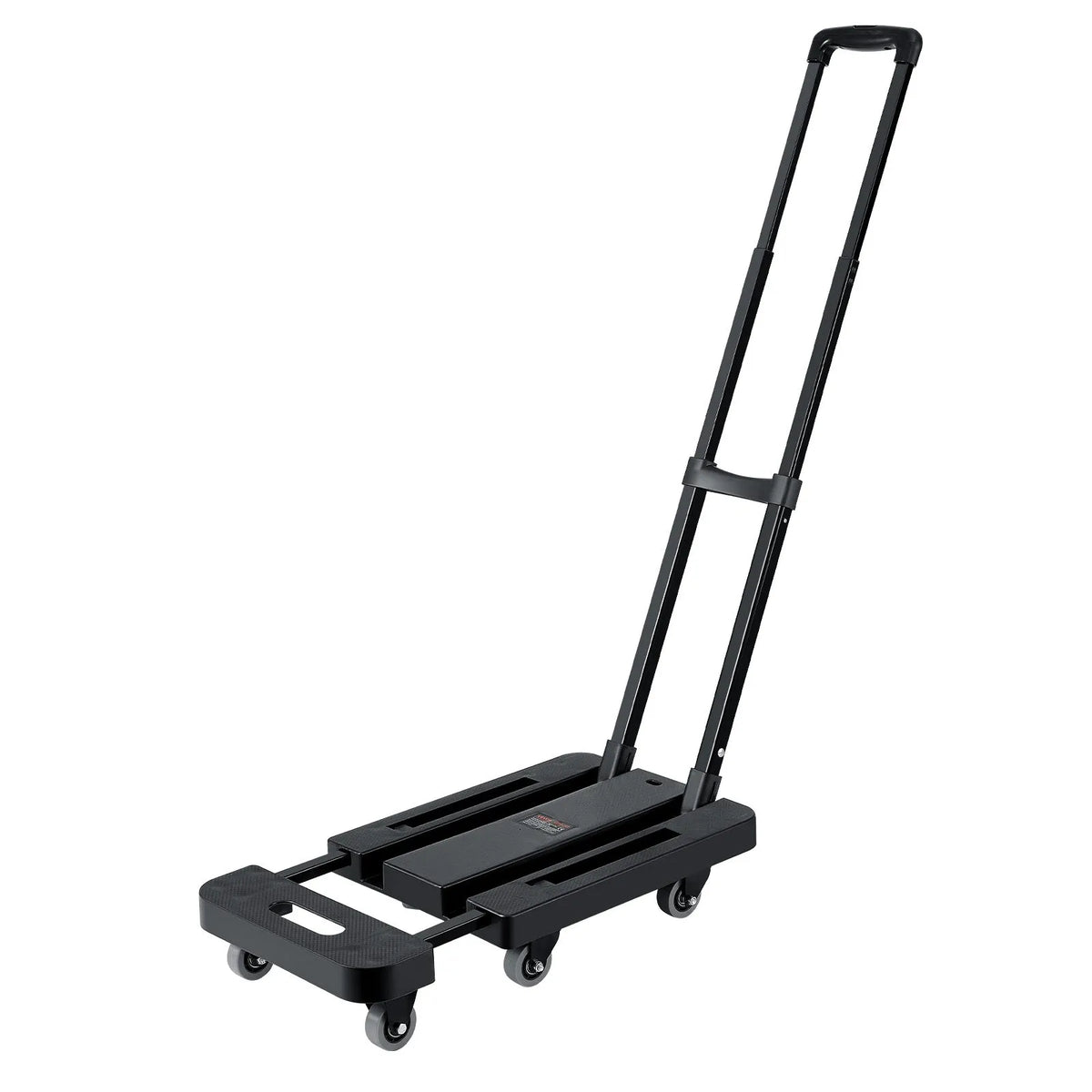 Folding Hand Truck, 226.8 kg Load Capacity, 6 Wheels, 2 Elastic Straps and Expandable Base, Black