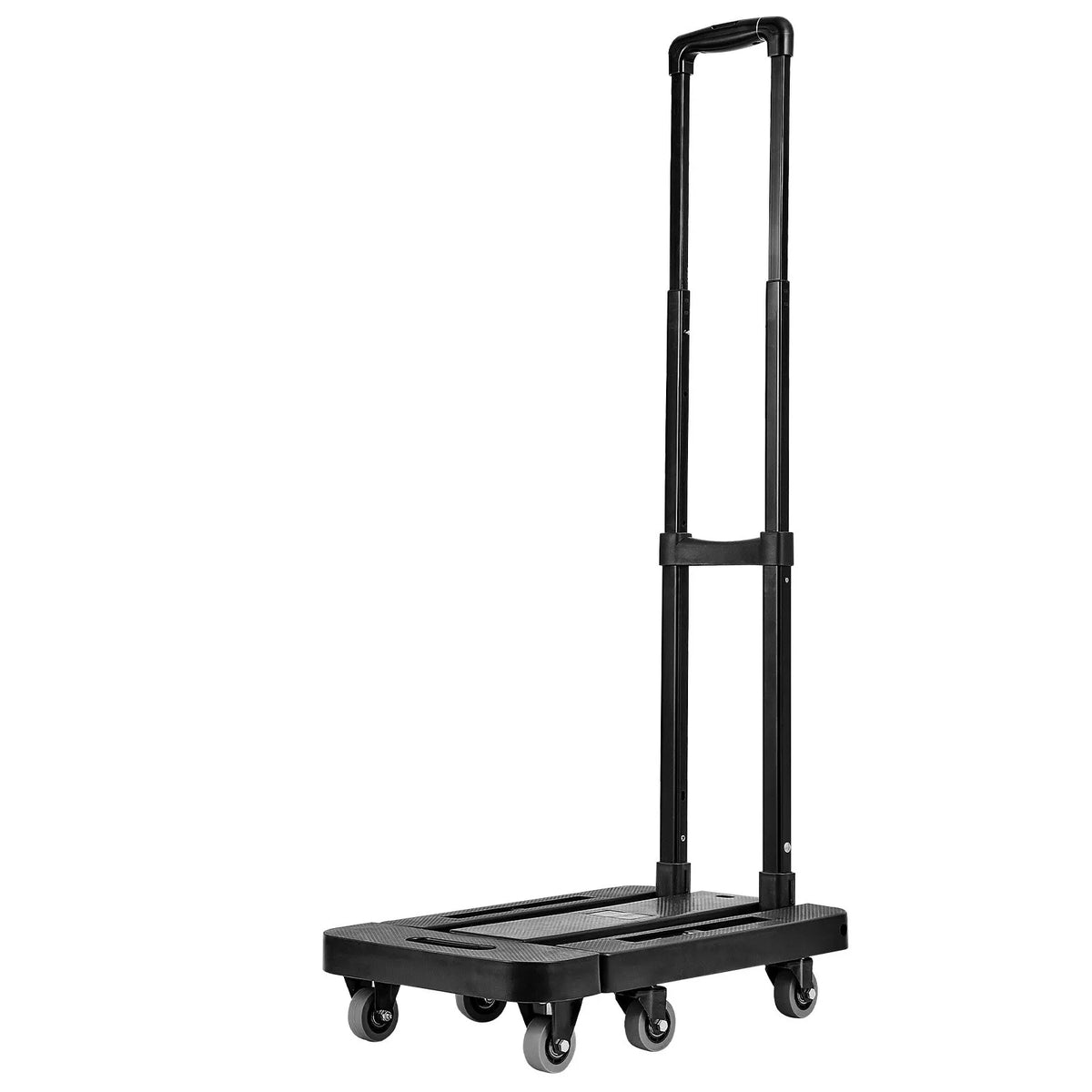 Folding Hand Truck, 226.8 kg Load Capacity, 6 Wheels, 2 Elastic Straps and Expandable Base, Black