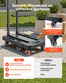 Saliekamais rokas ratiņš, 226,8 kg kravnesība, ar 6 riteņiem, 2 elastīgām siksnām un paplašināmu pamatni, melns