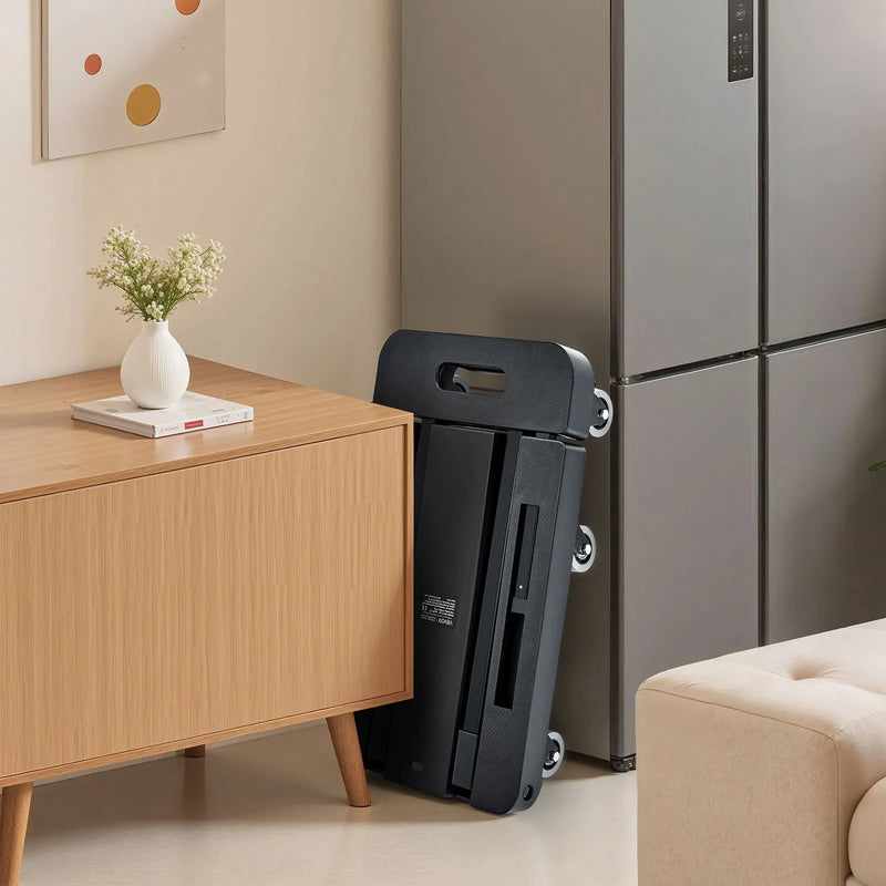 Saliekamais rokas ratiņš, 226,8 kg kravnesība, ar 6 riteņiem, 2 elastīgām siksnām un paplašināmu pamatni, melns