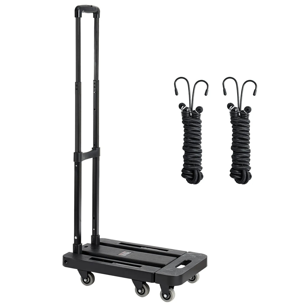 Folding Hand Truck, 226.8 kg Load Capacity, 6 Wheels, 2 Elastic Straps and Expandable Base, Black