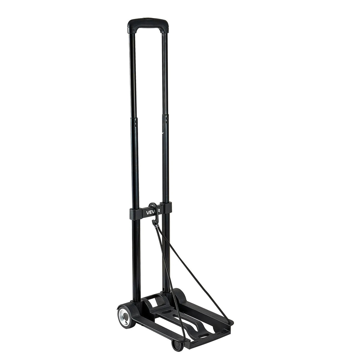 Folding Hand Truck, 49.9 kg Load Capacity, with 2 Wheels and 1 Elastic Strap, Universal Platform for Luggage, Furniture and Office Moving, Airport Travel, Black