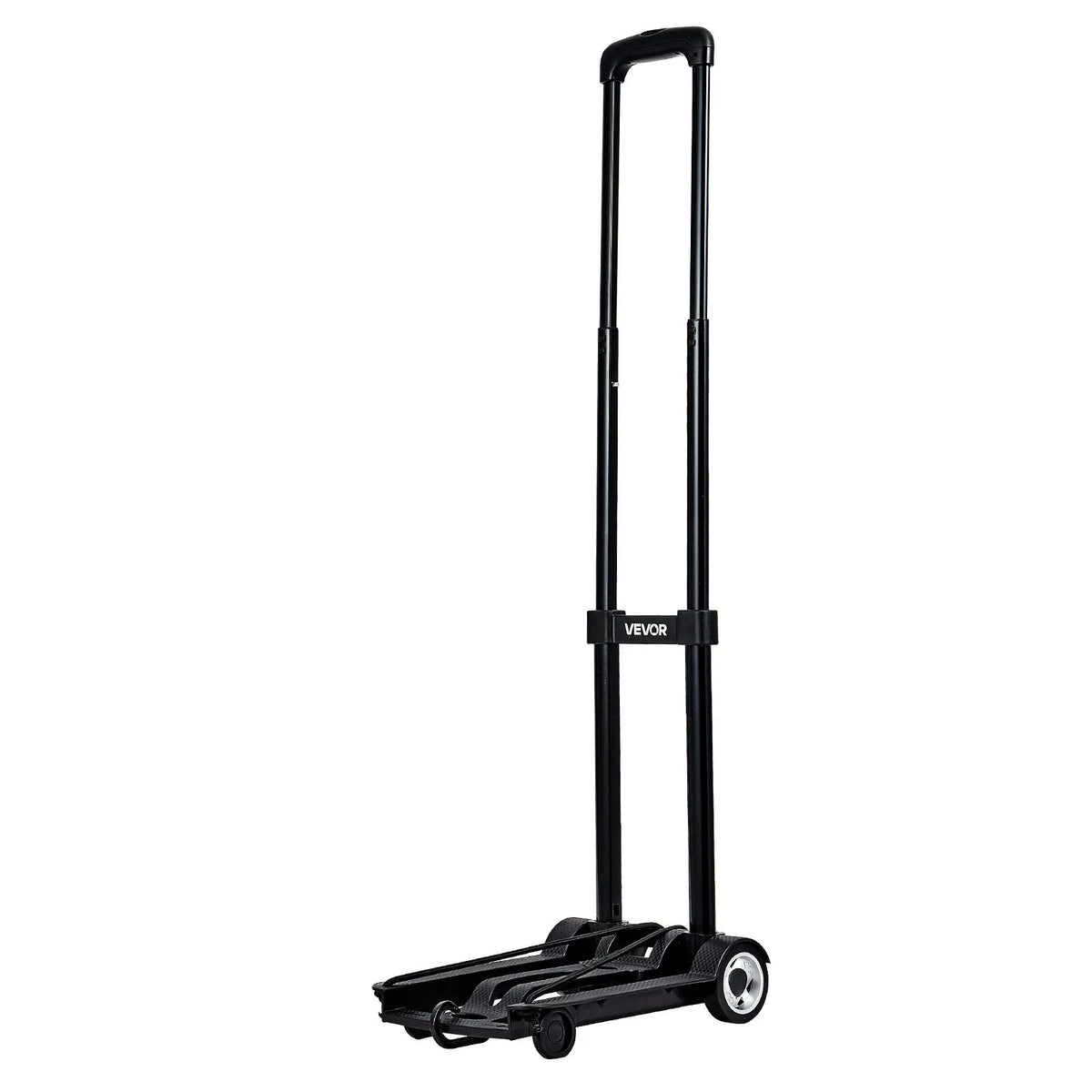 Folding Hand Truck, 49.9 kg Load Capacity, with 2 Wheels and 1 Elastic Strap, Universal Platform for Luggage, Furniture and Office Moving, Airport Travel, Black