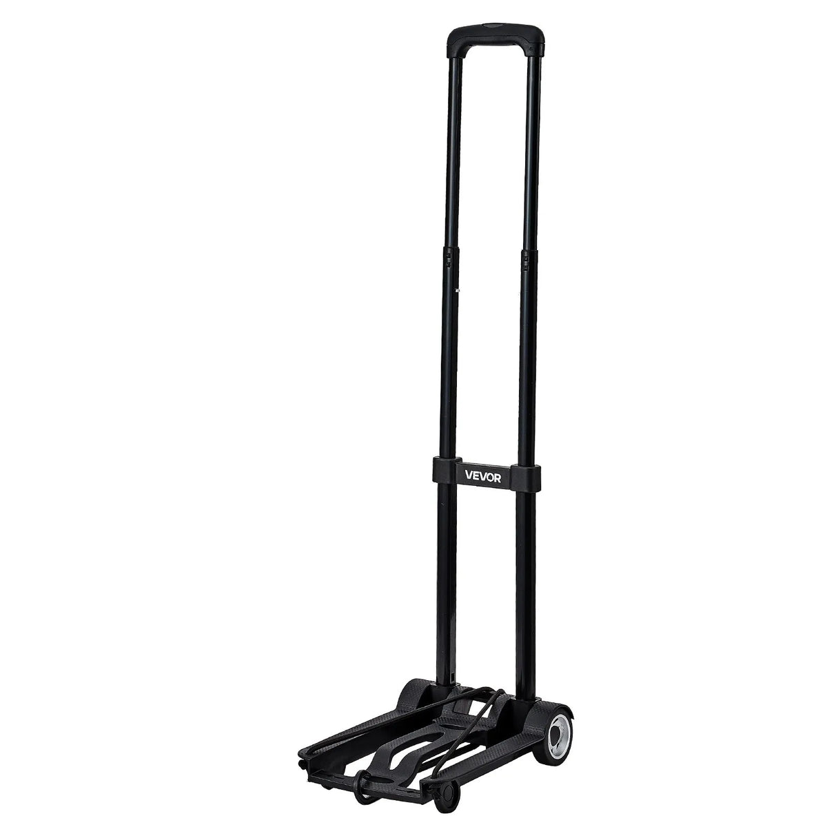 Folding Hand Truck, 49.9 kg Load Capacity, with 2 Wheels and 1 Elastic Strap, Universal Platform for Luggage, Furniture and Office Moving, Airport Travel, Black