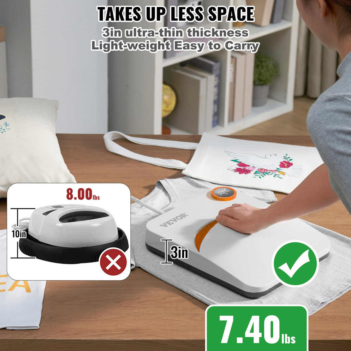 VEVOR Portable Lightweight Heat Press 30 × 25 cm, for T-Shirts