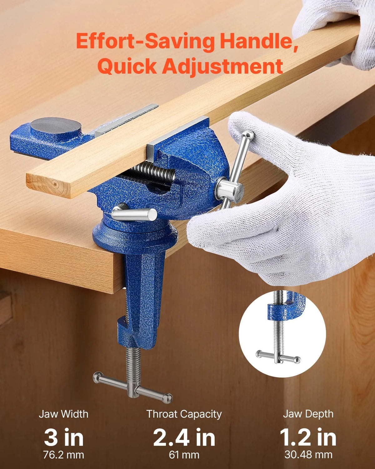 VEVOR Bench Vise 76 mm with 360° Rotating Base and Quick Clamp, Cast Iron