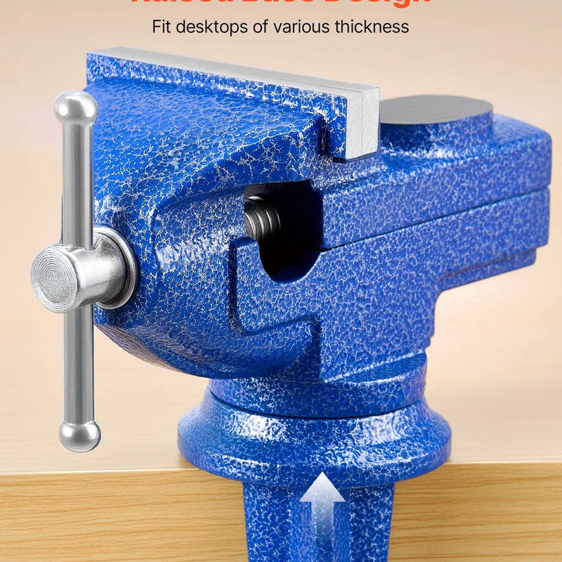 VEVOR darbagalda skrūvspīles 76,2 mm ar 360° rotējošu pamatni, ātrās fiksācijas mehānismu un paaugstinātu čuguna korpusu, piemērotas kokapstrādei, metālapstrādei, urbšanai un griešanai