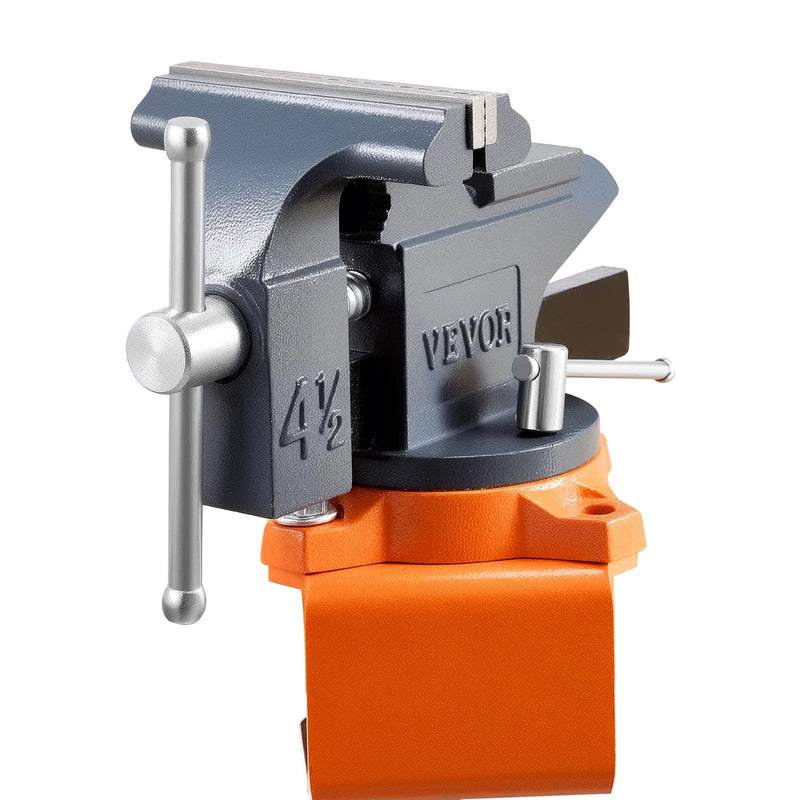 VEVOR darbagalda skrūvspīles 114 mm ar 270° rotējošu pamatni, ātrās atbrīvošanas mehānismu un čuguna konstrukciju, piemērotas kokapstrādei, metālapstrādei, urbšanai, zāģēšanai un cauruļu griešanai