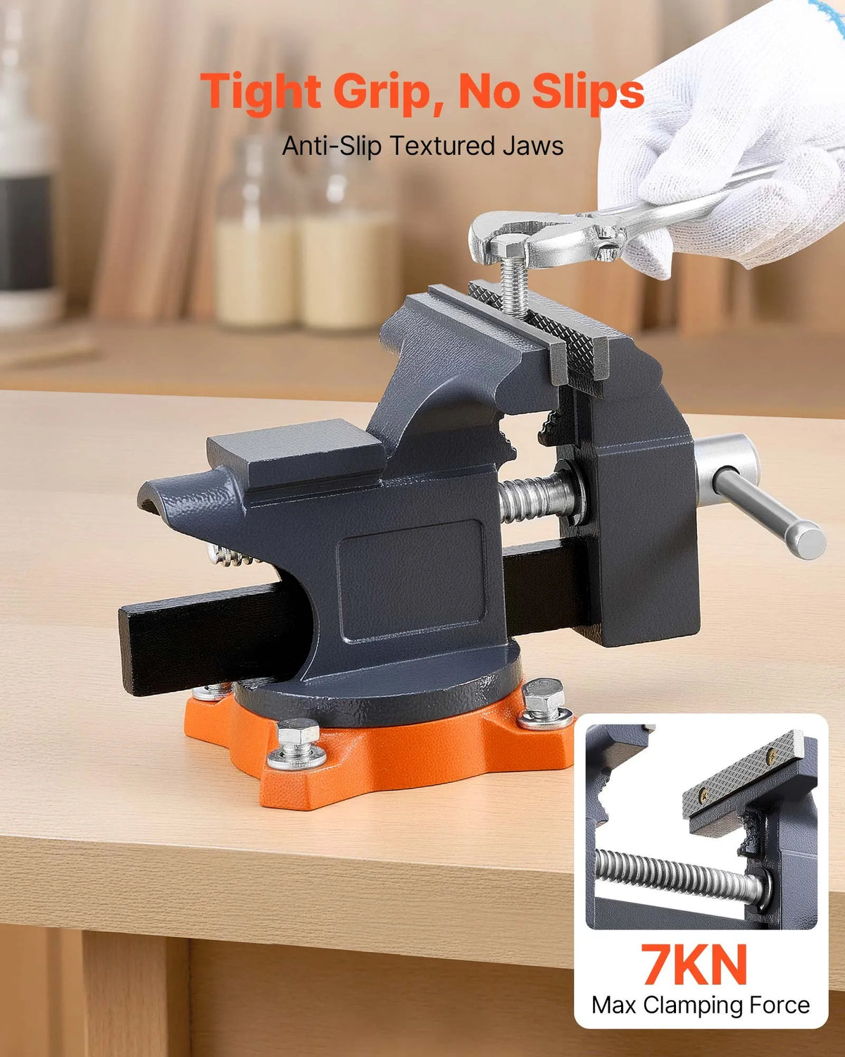 VEVOR Bench Vise 114 mm with 270° Swivel Base and Quick Release, Cast Iron, Pipe Jaws