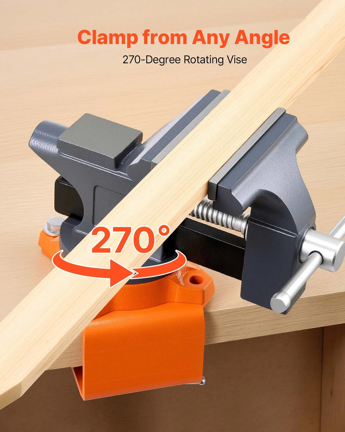 VEVOR Bench Vise 114 mm with 270° Swivel Base and Quick Release, Cast Iron, Pipe Jaws