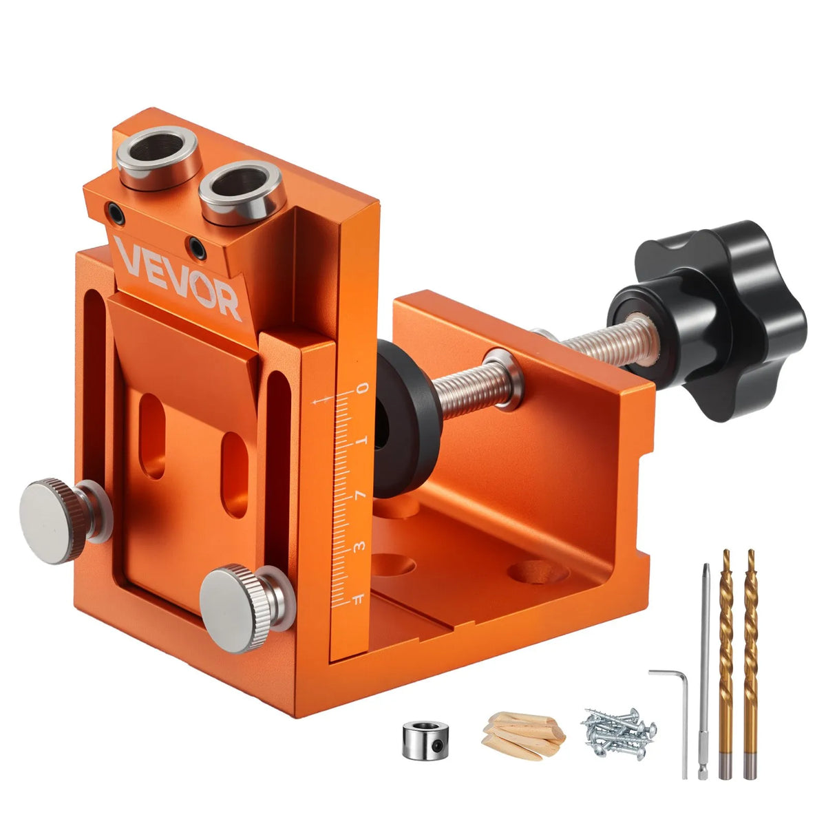 VEVOR Pocket Hole Jig Kit, Adjustable 12–48 mm, Pocket Hole System with Step Drill, Hex Key, Drill Depth Ring, Square Bit, Plugs and Screws, Reinforced Metal Frame for Woodworking
