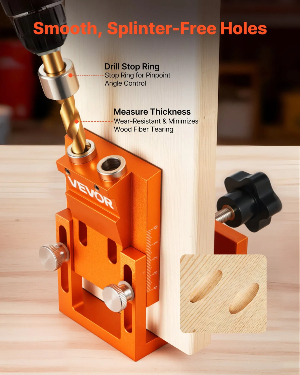 VEVOR Pocket Hole Jig Kit, Adjustable 12–48 mm, Pocket Hole System with Step Drill, Hex Key, Drill Depth Ring, Square Bit, Plugs and Screws, Reinforced Metal Frame for Woodworking