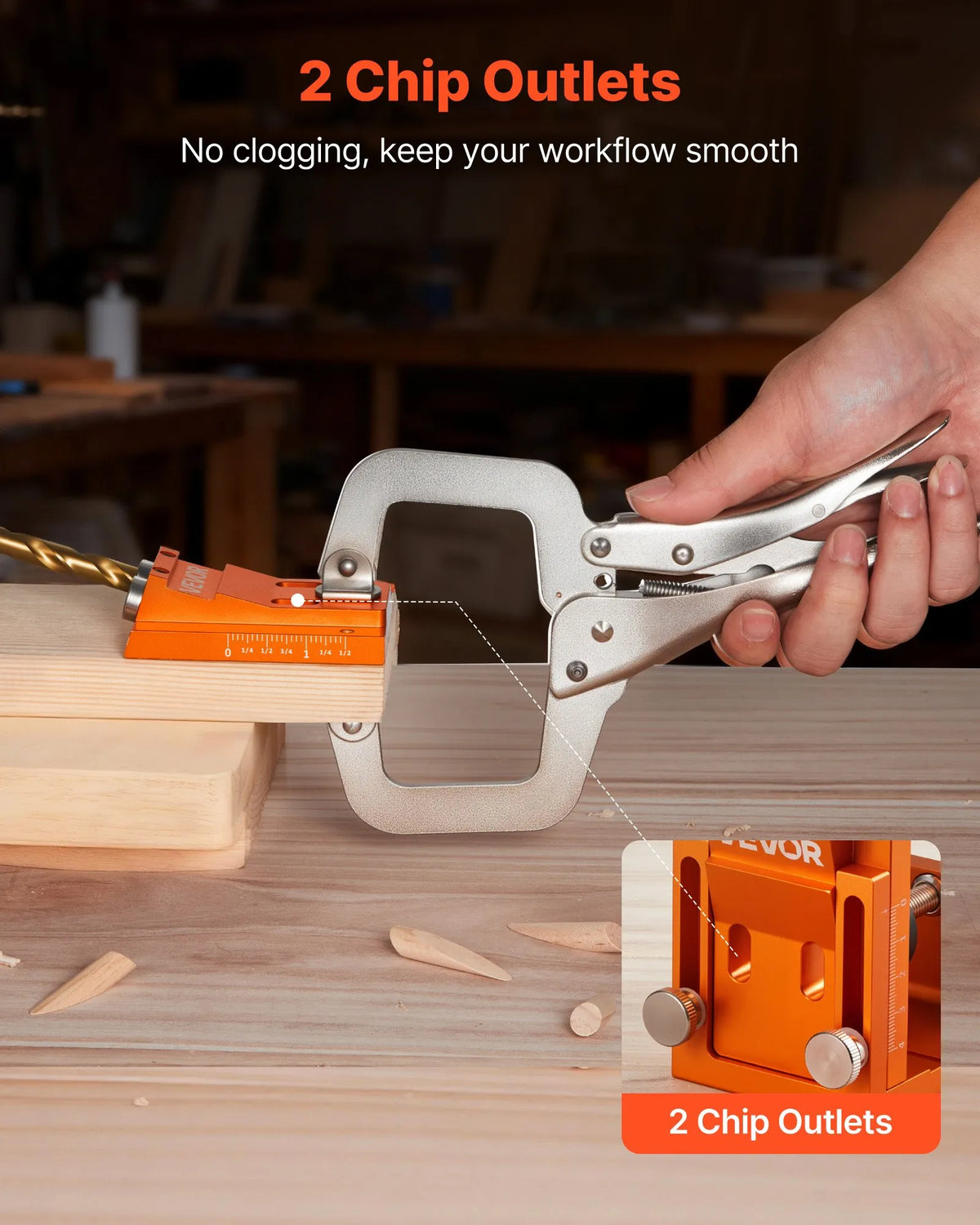 VEVOR Pocket Hole Jig Kit, Adjustable 12–48 mm, Pocket Hole System with Step Drill, Hex Key, Drill Depth Ring, Square Bit, Plugs and Screws, Reinforced Metal Frame for Woodworking