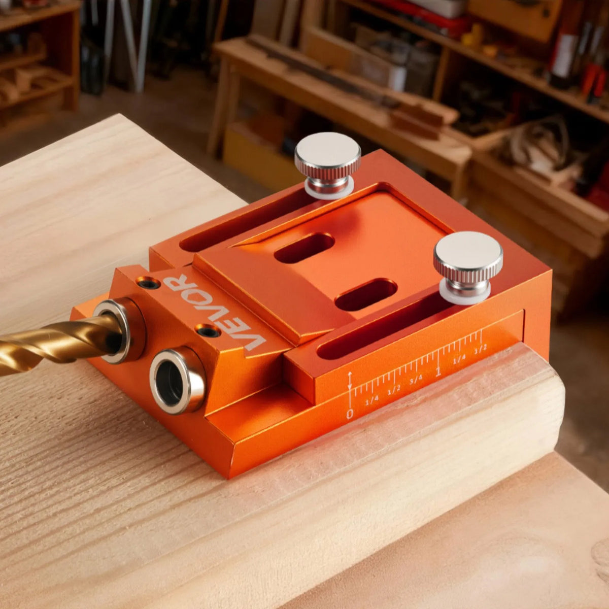 VEVOR Pocket Hole Jig Kit, Adjustable 12–48 mm, Pocket Hole System with Step Drill, Hex Key, Drill Depth Ring, Square Bit, Plugs and Screws, Reinforced Metal Frame for Woodworking