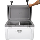 49L VEVOR termoizolēts pārnēsājams dzesētājs, ietilpība 50 bundžām, ledus noturība līdz 6 dienām, izturīgs cietais dzesētājs ar rokturi, piemērots kempingam, pludmalei, piknikam, ceļojumiem un āra aktivitātēm